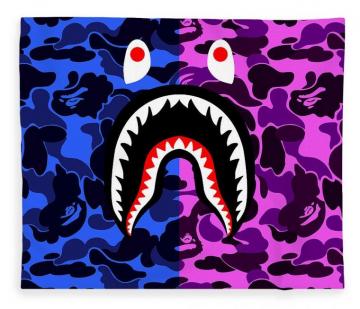 Bape Shark Teeth Camo Blue Pink Fleece Blanket By Shezan