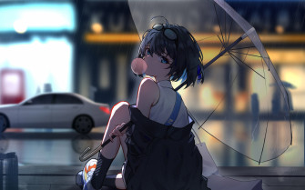 Wallpaper Enjoying Rain Anime Girl 4k Wallaper