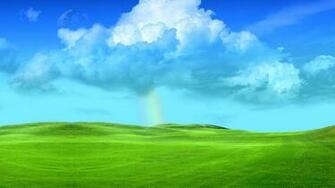Clouds Sky Rainbow Grass Fields Hills HD Wallpaper