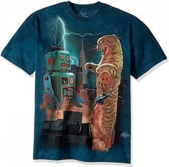 Amazon The Mountain Men S Catzilla Vs Robot T Shirt Clothing