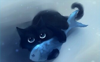 Black Cat Blue Fish Wallpaper Stock Photos