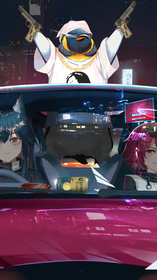 Anime Girls Car Driving Texas Exusiai Arknights Emperor 8k