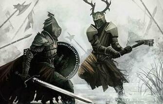 Wallpaper War Sword Hammer Battle Shield Painting
