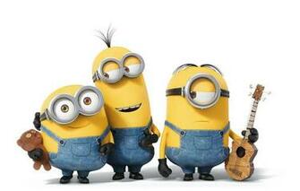 Minions Cartoon Three Yellow Glasses Overalls Guitar