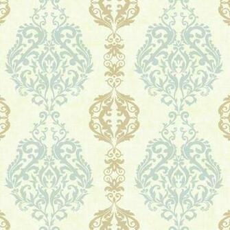 District17 Blue And Beige Damask Stripe Wallpaper