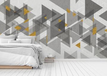 Watercolor Yellow Gray Triangle Geometric Wallpaper Mural