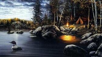 Wood Camping Lake Duck Rocks Desktop Pc And Mac Wallpaper