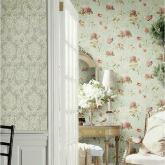 Blue Damask Samantha Cottage Garden Wallpaper By Chesapeake