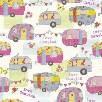 Colourful Caravan Wallpaper Camper Van Bright Fun Funky Bunting As