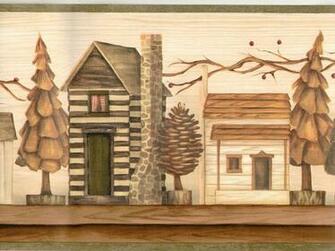 Rustic Log Cabin Models On Shelf Sale Wallpaper Border