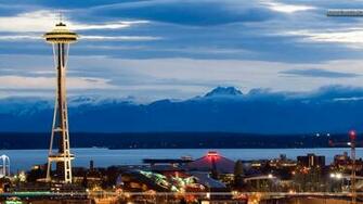 Seattle Space Needle At Evening In Usa Wallpaper