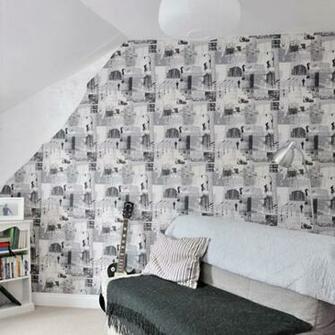 Guest Bedoom With Pictorial Wallpaper Modern Country Cottage House