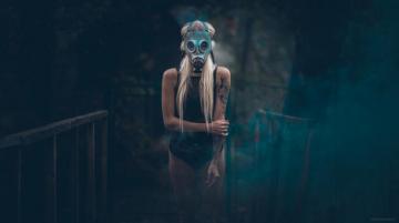 Wallpaper Women Model Blonde Gas Masks Photography Tattoo