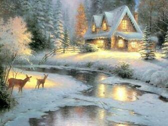 Kinkade Deer Creek Cottage Wallpaper