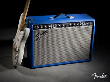 Silver Fender Guitar And Blue Amplifier Wallpaper HD