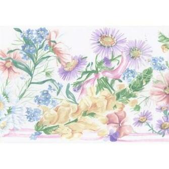 White Purple Daisies Wallpaper Border