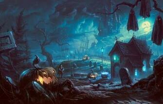 Wallpaper Trees Night House Castle Tree The Moon Graves Art