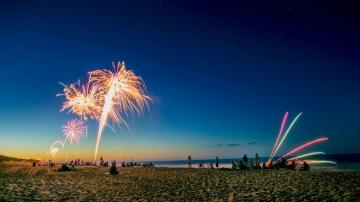 Beach Fireworks Wallpaper On
