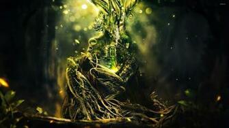 Glowing Tree House Wallpaper Fantasy