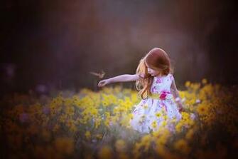 Kids Children Childhood Girl Little Princess Bird Flowers Nature