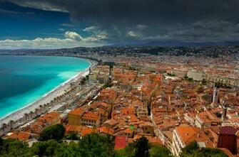 Nice France Cote D Azur Ligurian Sea Coast Panorama Buildings Roofs