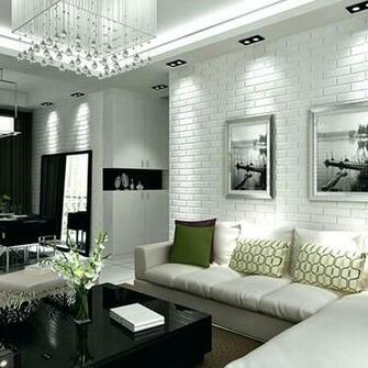 White Brick Wall Living Room HD Wallpaper Background