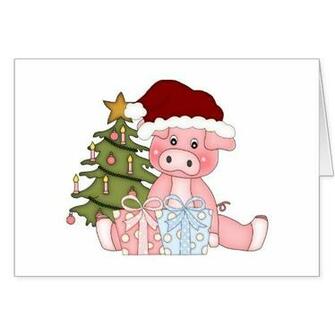 Pig Christmas Tree Greeting Cards
