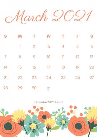 Floral March Calendar Printable