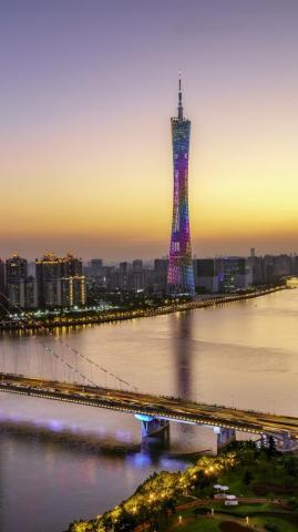 Beautiful Guangzhou Canton Tower Bridge River Skyscrapers