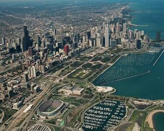 Chicago Bears Background Of Aerial Soldier Field Skyline