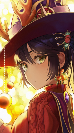 Wallpaper Christmas Anime Girl Pretty Green