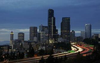 Wallpaper Seattle Skyline Night Building Bridge