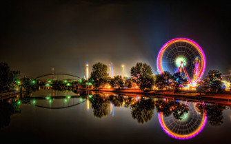 Cityscape River Bridge Lights Reflection HDr Ferris Wheel Wallpaper HD