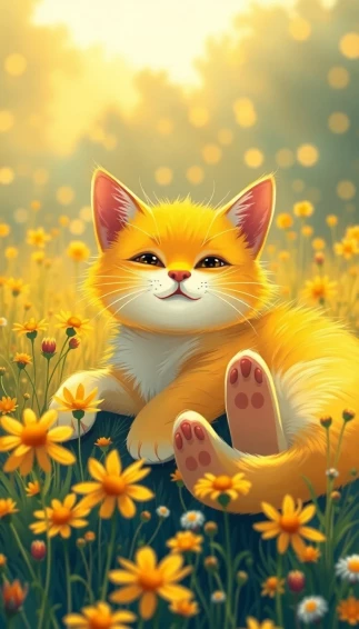 Yellow Aesthetic Cat Wallpaper