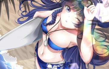 Wallpaper Girl Sexy Beach Anime Sea Ocean Boobs Pretty