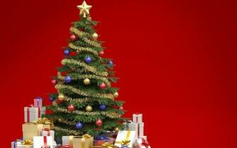 New Year Christmas Gifts Fur Tree Red Green Wallpaper