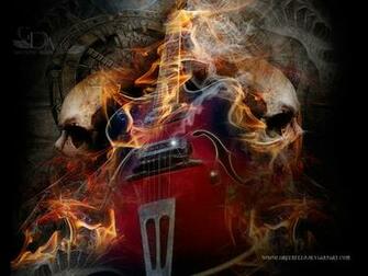 Guitar In Flames Wallpaper From Skulls