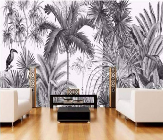 Wallpaper European Vintage Hand Painted Black And White Coot Tufts