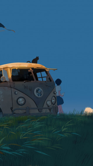 Volkswagen Van Anime Girl Sky 4k Wallpaper iPhone HD Phone 6811k