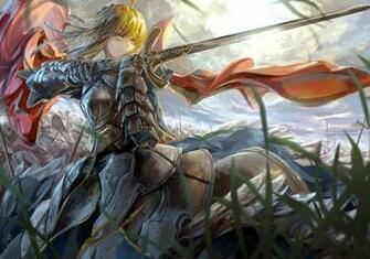 Saber Fate Stay Night Anime Girl Armor Sword Knight Red Cape HD