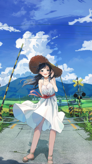 Anime Girl Beautiful Summer Scenery Grass Field 4k Wallpaper