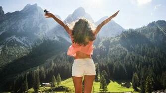 Mountain Summer Girl Desktop Pc And Mac Wallpaper