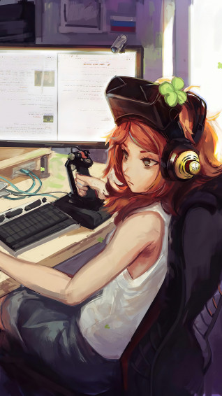 Gamer Girl Anime Gaming Desktop Setup 4k Wallpaper