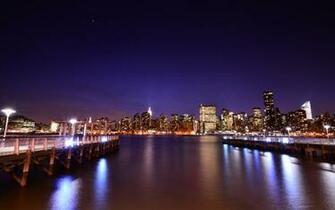 City Night Lights Water Wallpaper