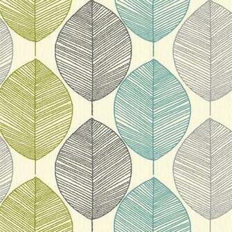 Original Leaf Lime Green Silver Teal Grey Floral Wallpaper