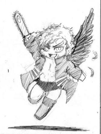 Black One Winged Angel With Right Hand Chainsaw By Tapla