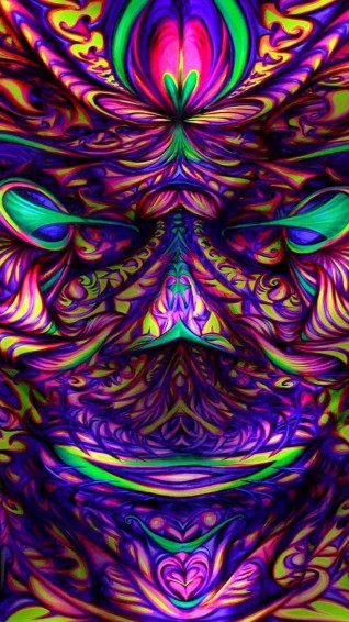 A Colorful Psychedelic Face With Purple And Green Background Wallpaper