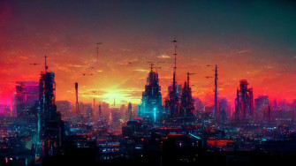Techno Cyberpunk City Wallpaper