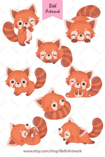 Cute Little Red Panda Clipart Set Clip Art Character
