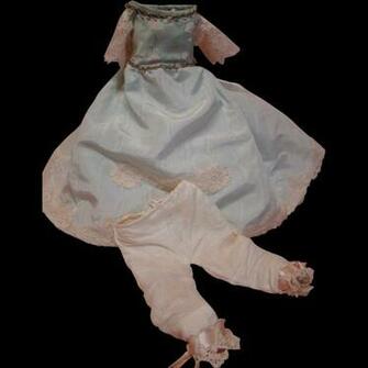 Outstanding Vintage Blue Silk Moire Ensemble Including Pantaloons